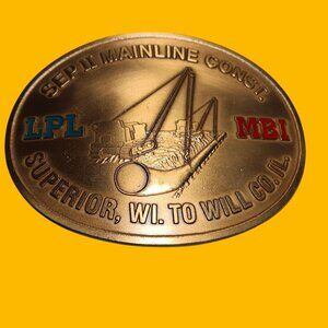 Vintage Belt Buckle VINTAGE BRASS LPL & MBI MAINLINE CONSTRUCTION INDIANA METAL